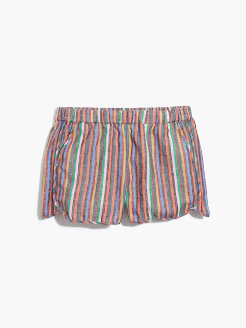 Madewell Rainbow Stripe Pull-On Shorts Linen Cotton Elastic Waist Size M